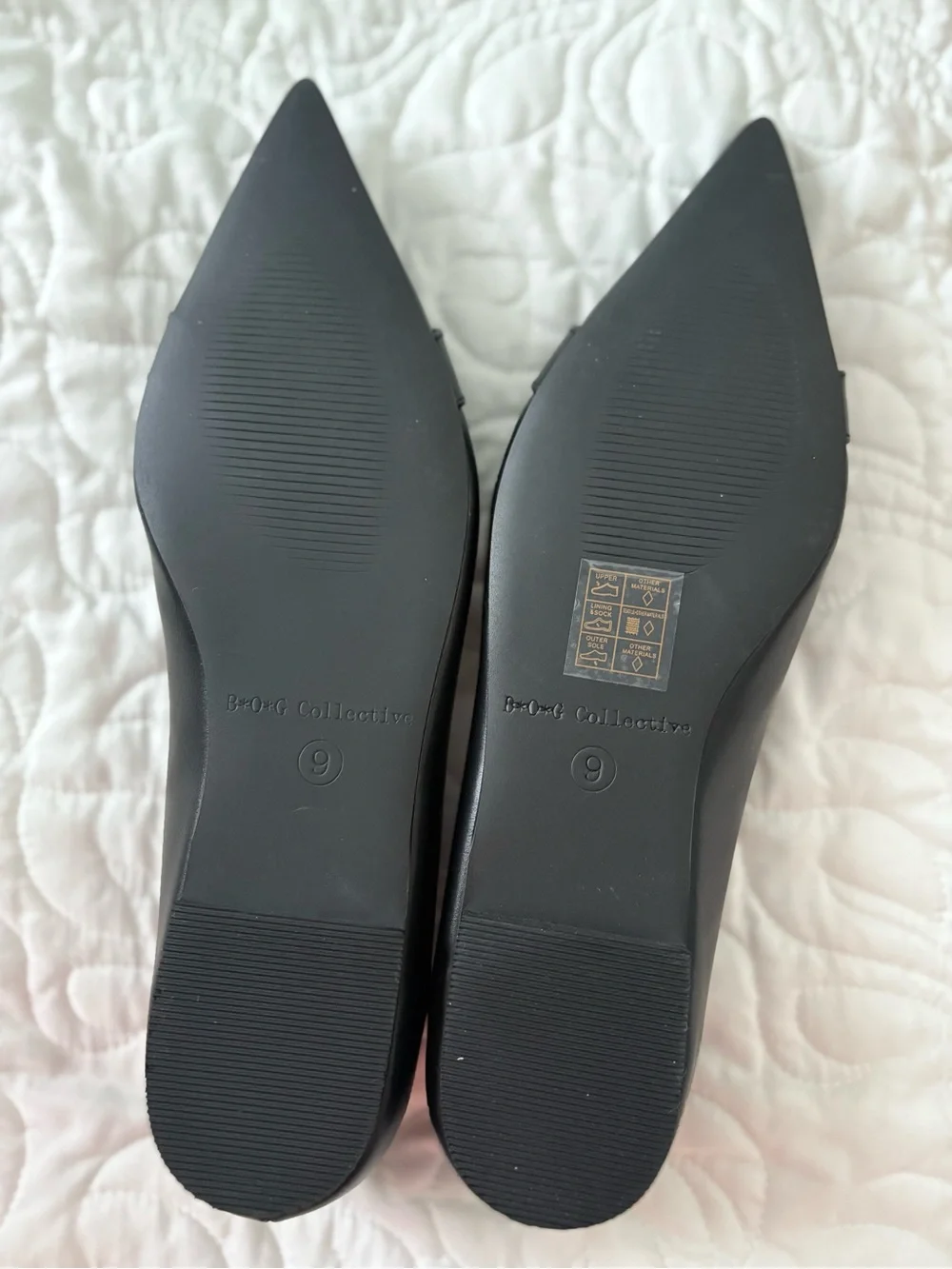 BOG Collective Black Pointed Toe Flats with Gold Buckle